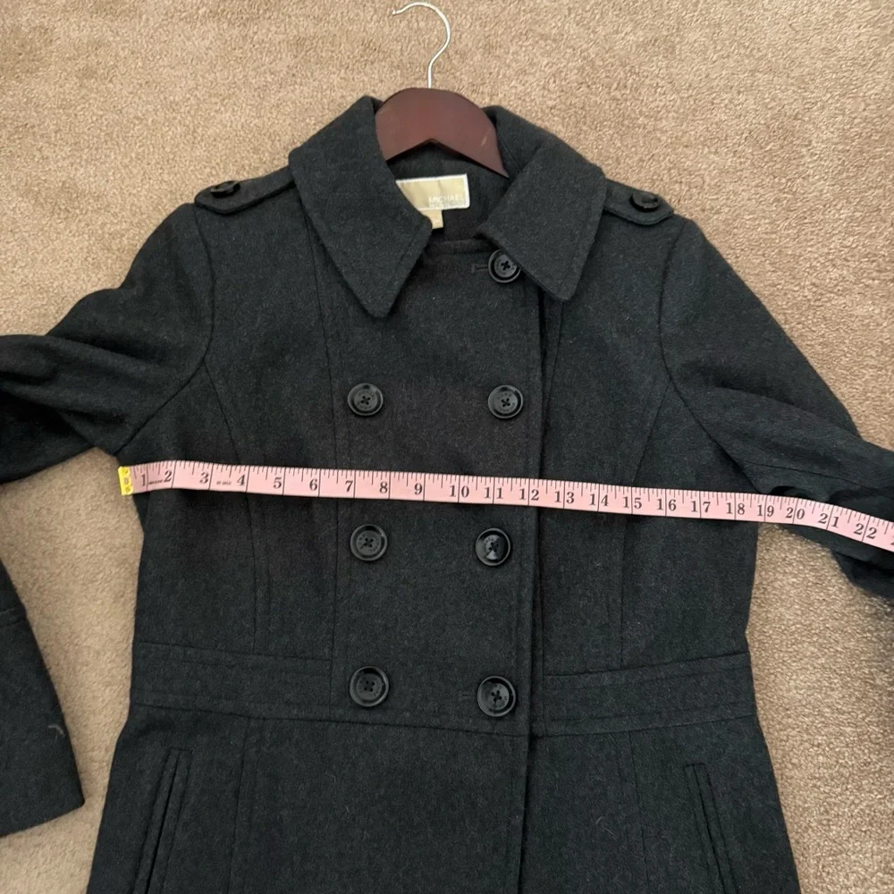 Classic Charcoal Double-Breasted Women's Coat with Military type details. Size S